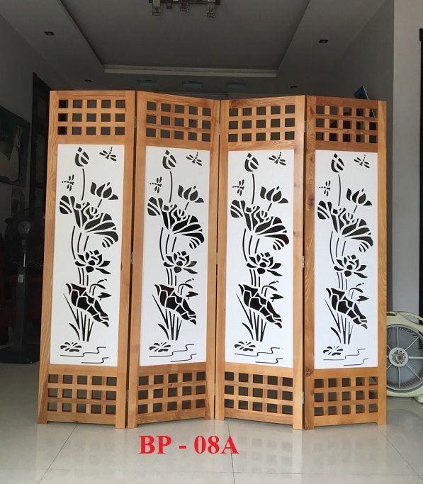 Bình phong gỗ Ô vuông CNC Hoa sen BP08A